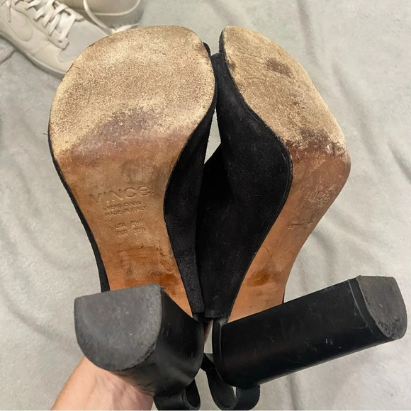 VINCE Addison Black Suede Leather Open Toe Heeled Booties Size 8.5 - Picture 5 of 8